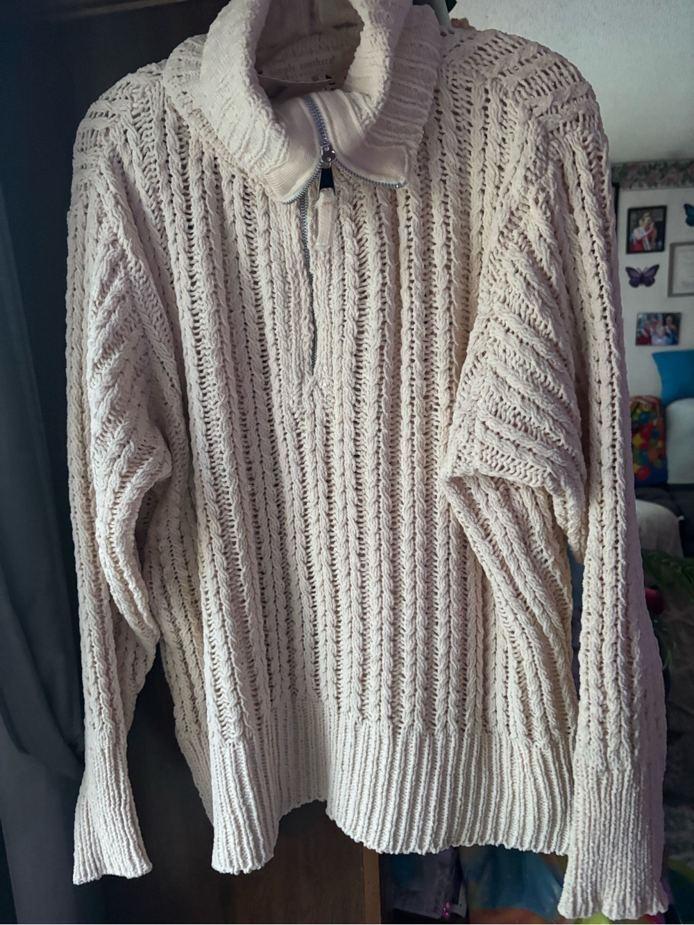 Simply Southern Cream Cable-Knit Half-Zip Turtleneck Sweater
